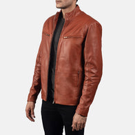 Ionic Tan Brown Leather Biker Jacket by Dash Racegear - men Jacket view 2