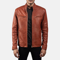 Ionic Tan Brown Leather Biker Jacket by Dash Racegear - men Jacket view 4