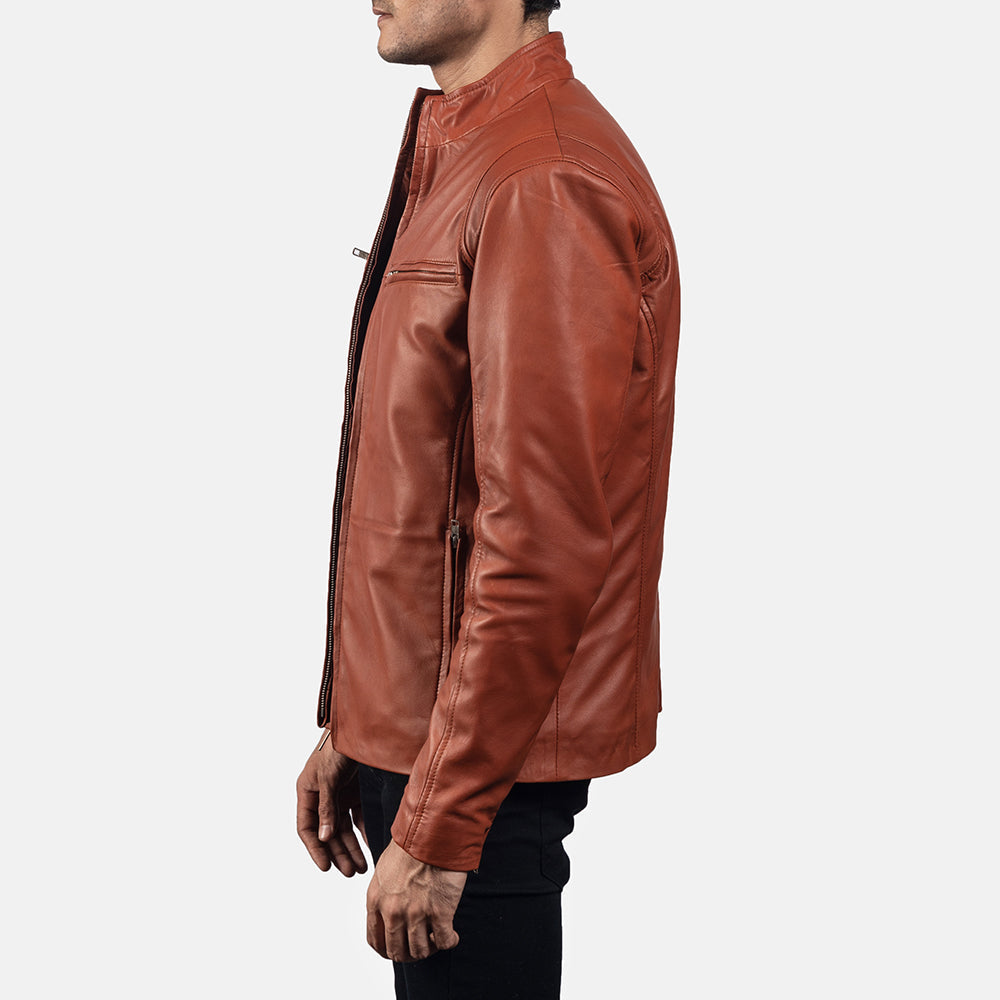 Ionic Tan Brown Leather Biker Jacket by Dash Racegear - men Jacket view 6