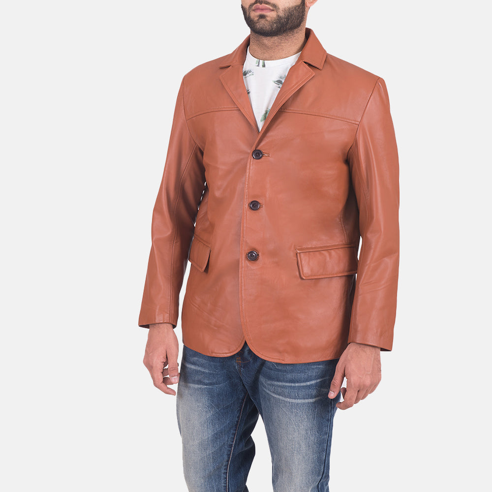 James Tan Brown Leather Blazer by Dash Racegear - men Jacket view 2