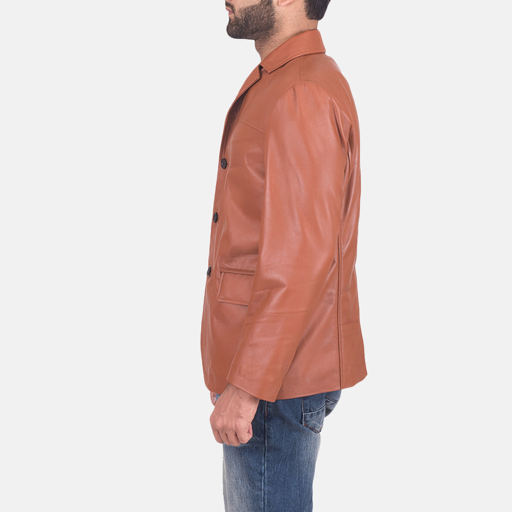James Tan Brown Leather Blazer by Dash Racegear - men Jacket view 3