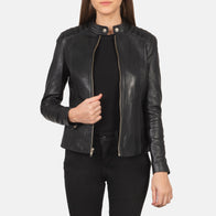 Kelsee Black Leather Biker Jacket by Dash Racegear - women Jacket view 1