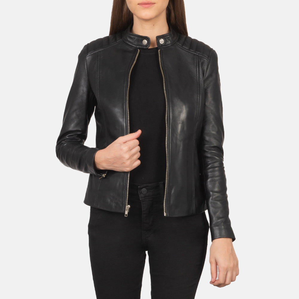 Kelsee Black Leather Biker Jacket by Dash Racegear - women Jacket view 1