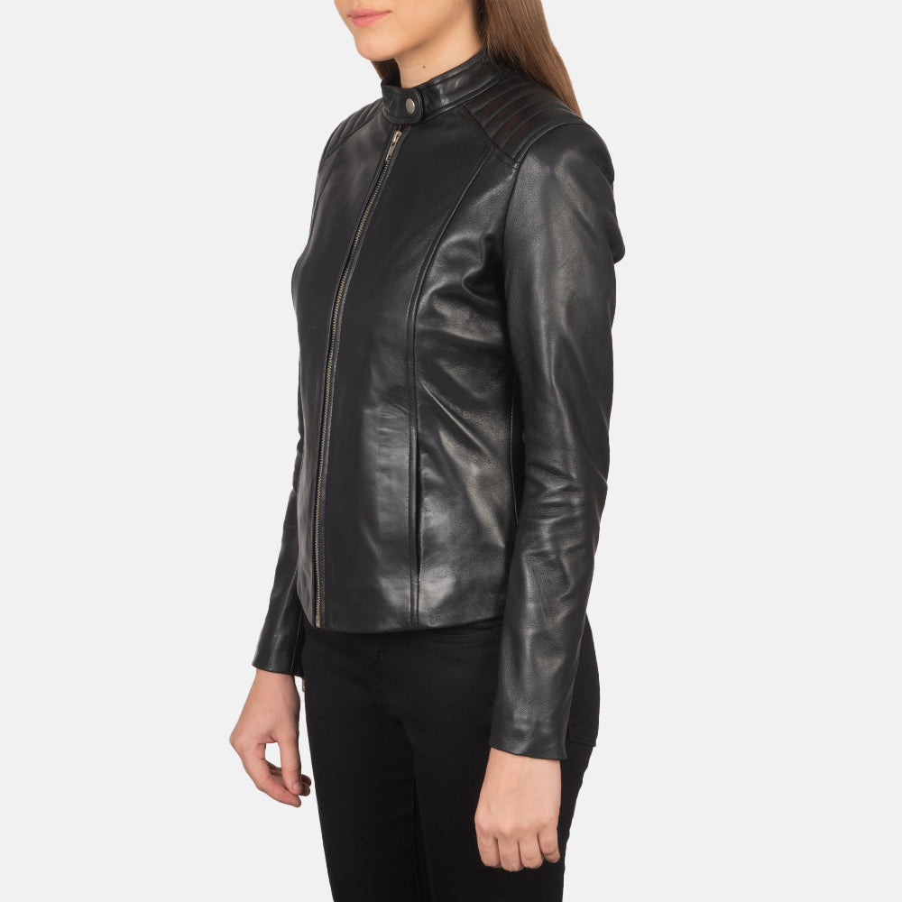 Kelsee Black Leather Biker Jacket by Dash Racegear - women Jacket view 2