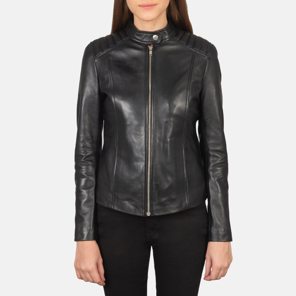 Kelsee Black Leather Biker Jacket by Dash Racegear - women Jacket view 3
