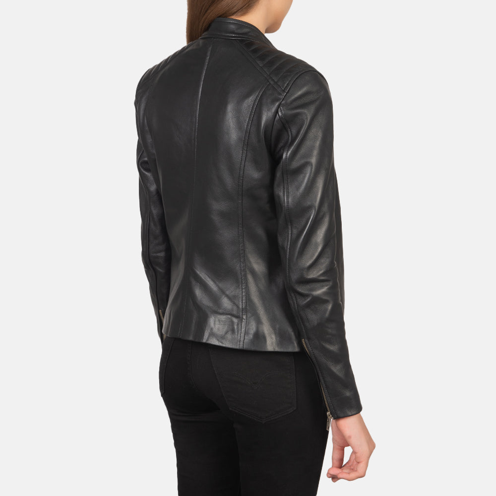 Kelsee Black Leather Biker Jacket by Dash Racegear - women Jacket view 5