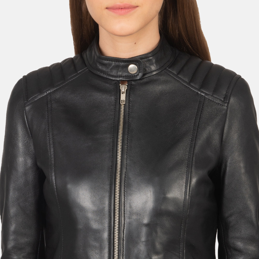 Kelsee Black Leather Biker Jacket by Dash Racegear - women Jacket view 6