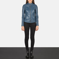 Kelsee Blue Leather Biker Jacket by Dash Racegear - women Jacket view 3
