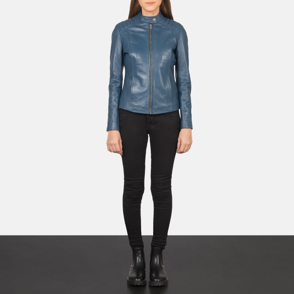 Kelsee Blue Leather Biker Jacket by Dash Racegear - women Jacket view 3