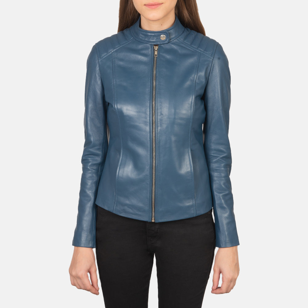 Kelsee Blue Leather Biker Jacket by Dash Racegear - women Jacket view 4