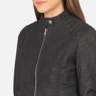 Kelsee Distressed Black Leather Biker Jacket by Dash Racegear - women Jacket view 6