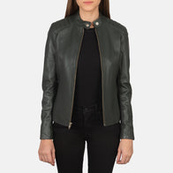 Kelsee Green Leather Biker Jacket by Dash Racegear - women Jacket view 1