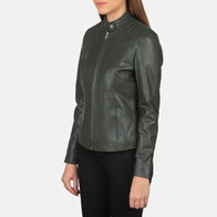 Kelsee Green Leather Biker Jacket by Dash Racegear - women Jacket view 2