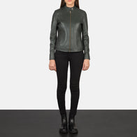 Kelsee Green Leather Biker Jacket by Dash Racegear - women Jacket view 3