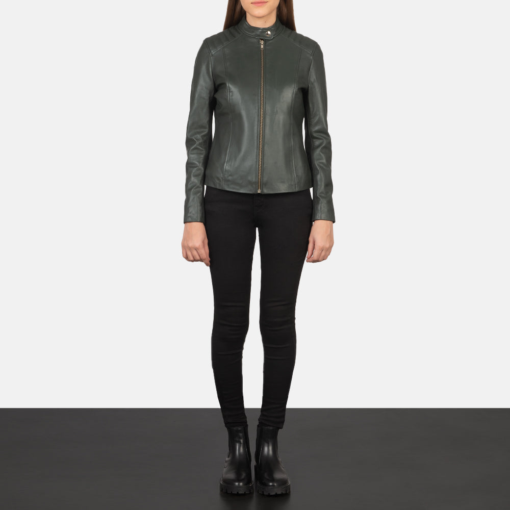 Kelsee Green Leather Biker Jacket by Dash Racegear - women Jacket view 3