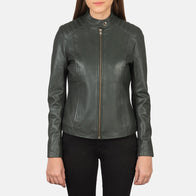 Kelsee Green Leather Biker Jacket by Dash Racegear - women Jacket view 4