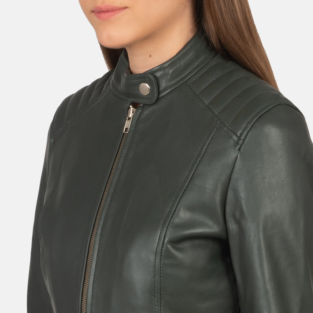 Kelsee Green Leather Biker Jacket by Dash Racegear - women Jacket view 6