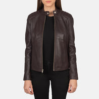 Kelsee Maroon Leather Biker Jacket by Dash Racegear - women Jacket view 1