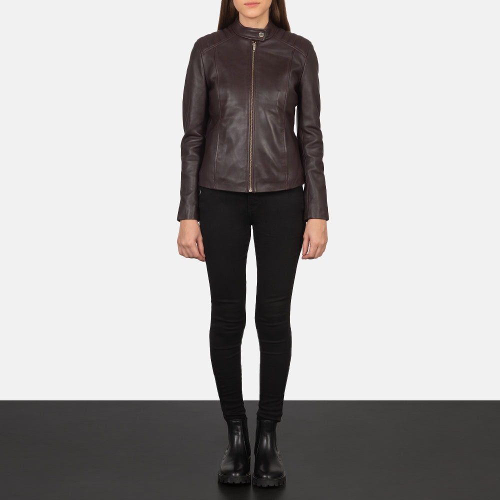 Kelsee Maroon Leather Biker Jacket by Dash Racegear - women Jacket view 3