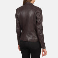 Kelsee Maroon Leather Biker Jacket by Dash Racegear - women Jacket view 5