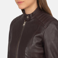 Kelsee Maroon Leather Biker Jacket by Dash Racegear - women Jacket view 6