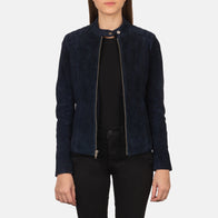 Kelsee Navy Blue Suede Biker Jacket by Dash Racegear - women Jacket view 1