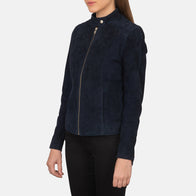 Kelsee Navy Blue Suede Biker Jacket by Dash Racegear - women Jacket view 2