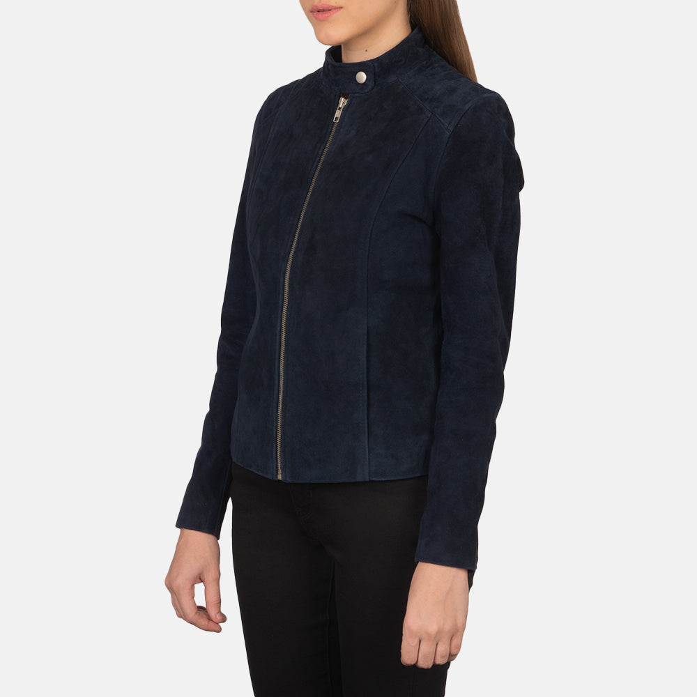 Kelsee Navy Blue Suede Biker Jacket by Dash Racegear - women Jacket view 2