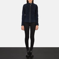 Kelsee Navy Blue Suede Biker Jacket by Dash Racegear - women Jacket view 3