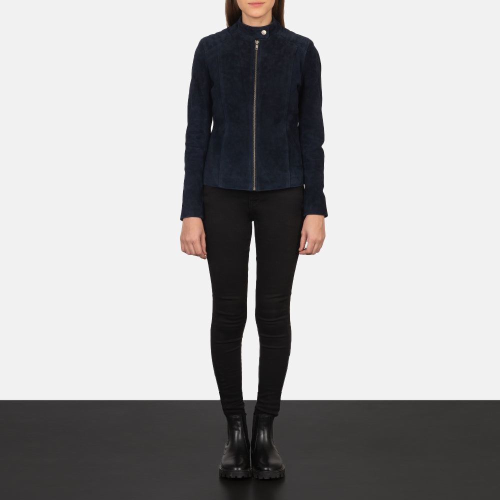 Kelsee Navy Blue Suede Biker Jacket by Dash Racegear - women Jacket view 3