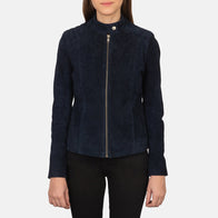 Kelsee Navy Blue Suede Biker Jacket by Dash Racegear - women Jacket view 4