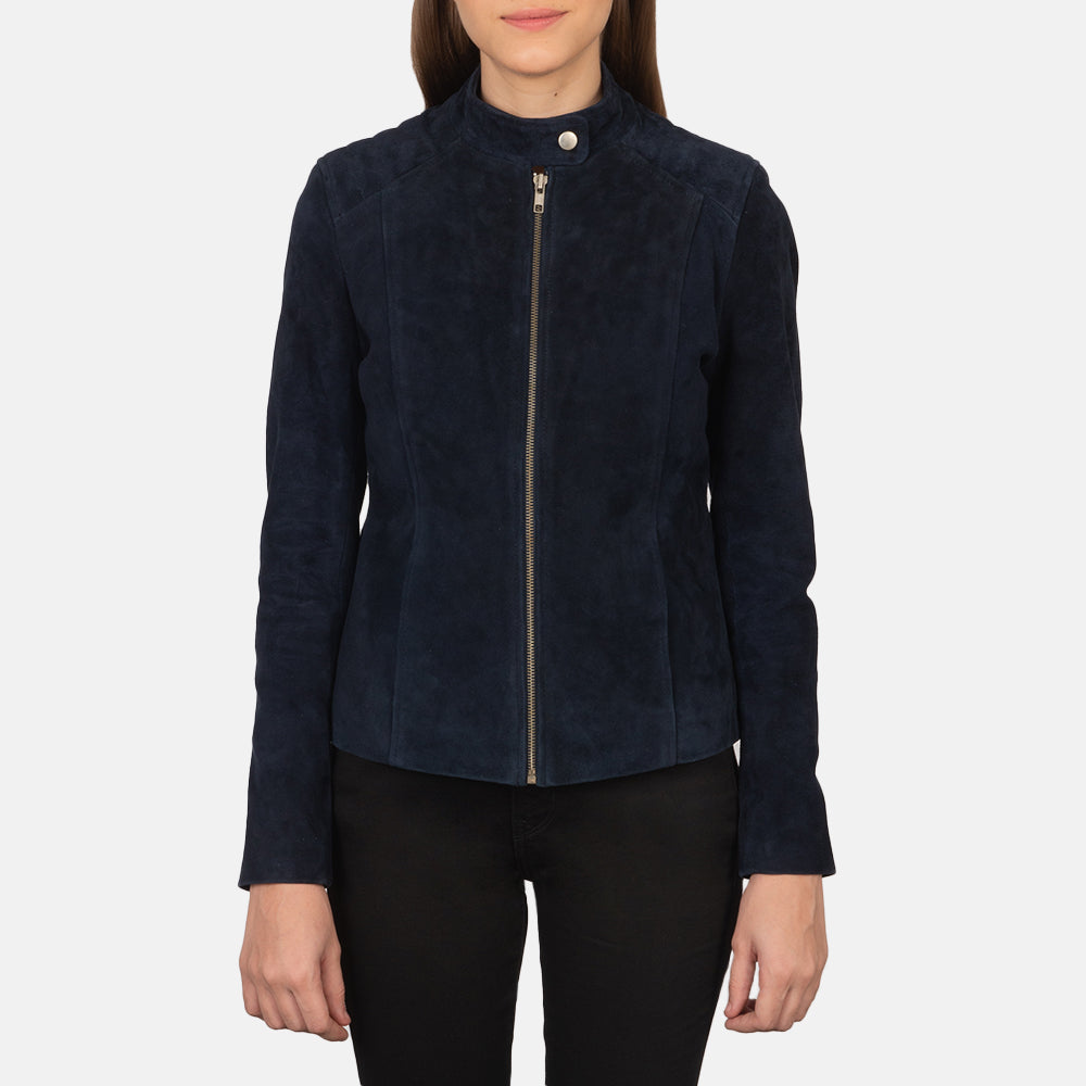 Kelsee Navy Blue Suede Biker Jacket by Dash Racegear - women Jacket view 4
