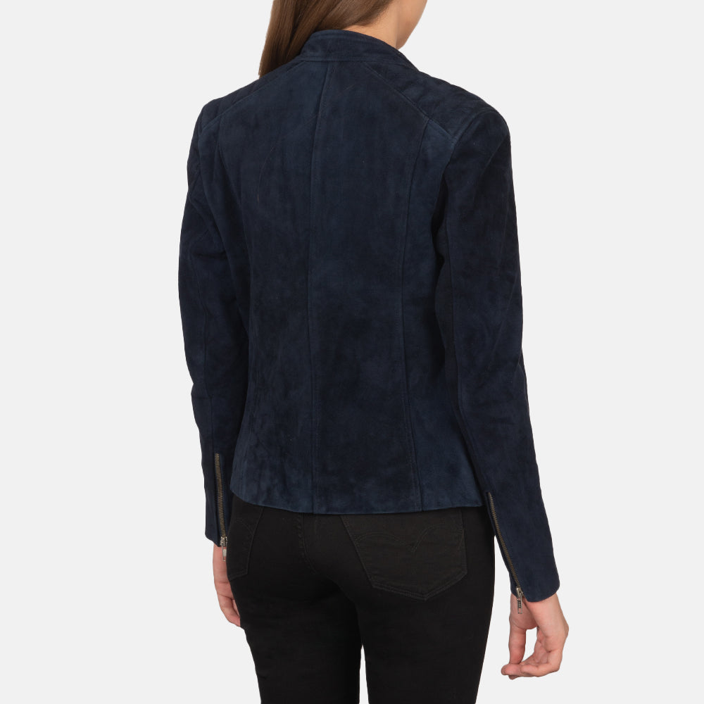 Kelsee Navy Blue Suede Biker Jacket by Dash Racegear - women Jacket view 5