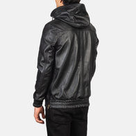 Kenton Hooded Black Leather Pullover Jacket by Dash Racegear - men Jacket view 5