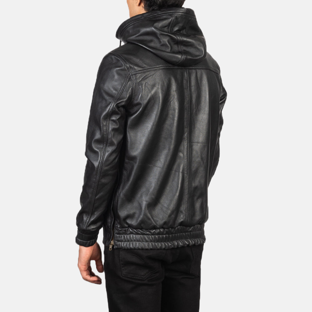 Kenton Hooded Black Leather Pullover Jacket by Dash Racegear - men Jacket view 5
