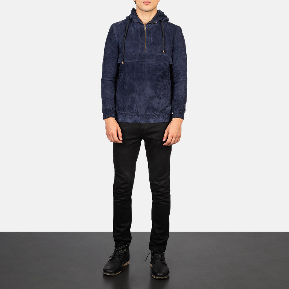Kenton Hooded Blue Suede Pullover Jacket by Dash Racegear - men Jacket view 3