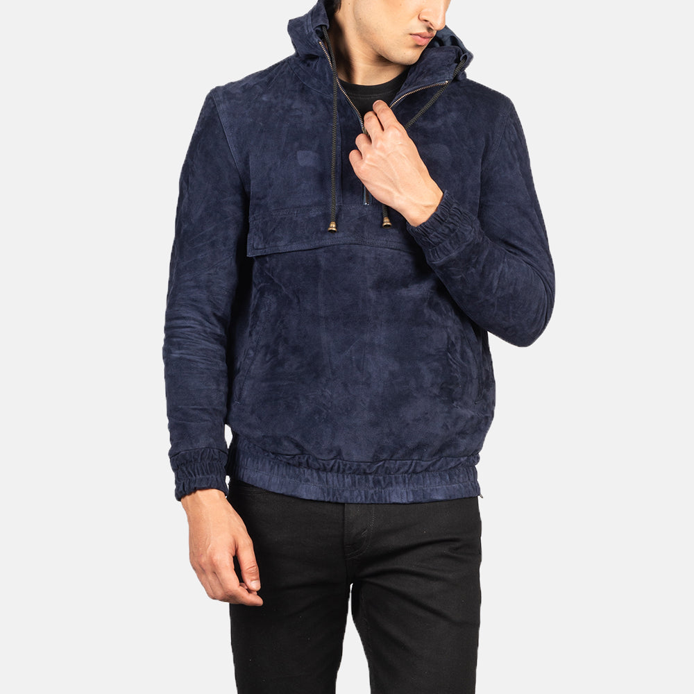Kenton Hooded Blue Suede Pullover Jacket by Dash Racegear - men Jacket view 4