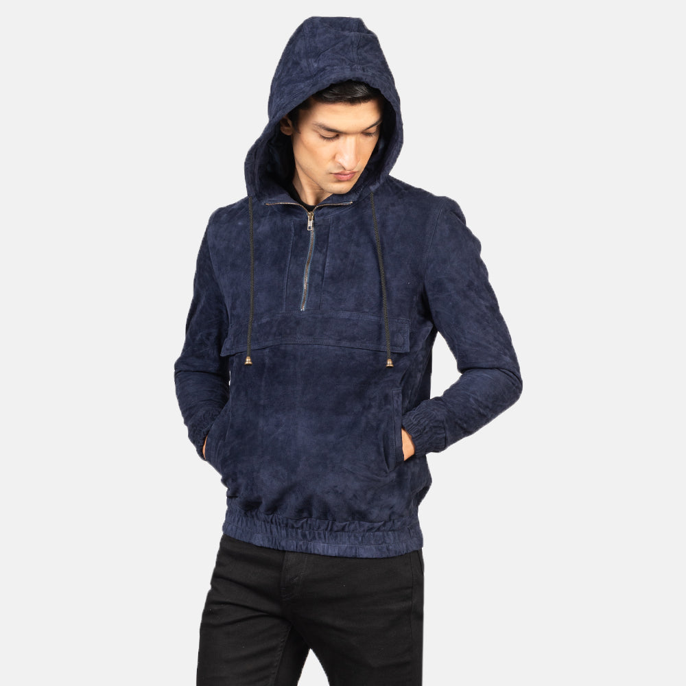 Kenton Hooded Blue Suede Pullover Jacket by Dash Racegear - men Jacket view 6