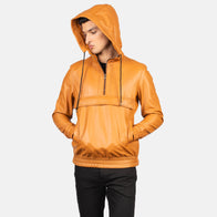 Kenton Hooded Brown Leather Pullover Jacket by Dash Racegear - men Jacket view 4