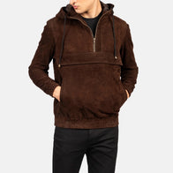Kenton Hooded Mocha Suede Pullover Jacket by Dash Racegear - men Jacket view 1