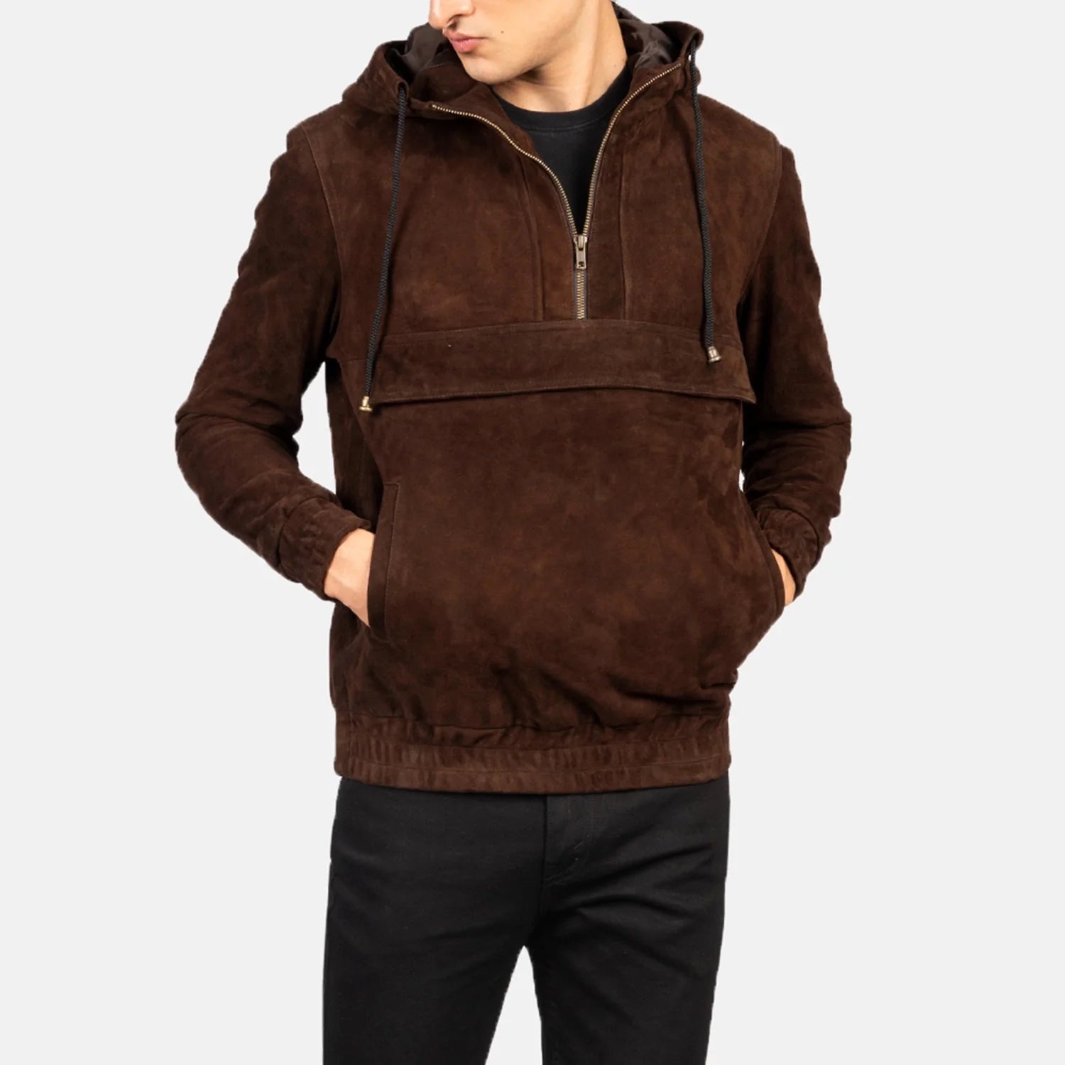 Kenton Hooded Mocha Suede Pullover Jacket by Dash Racegear - men Jacket view 1