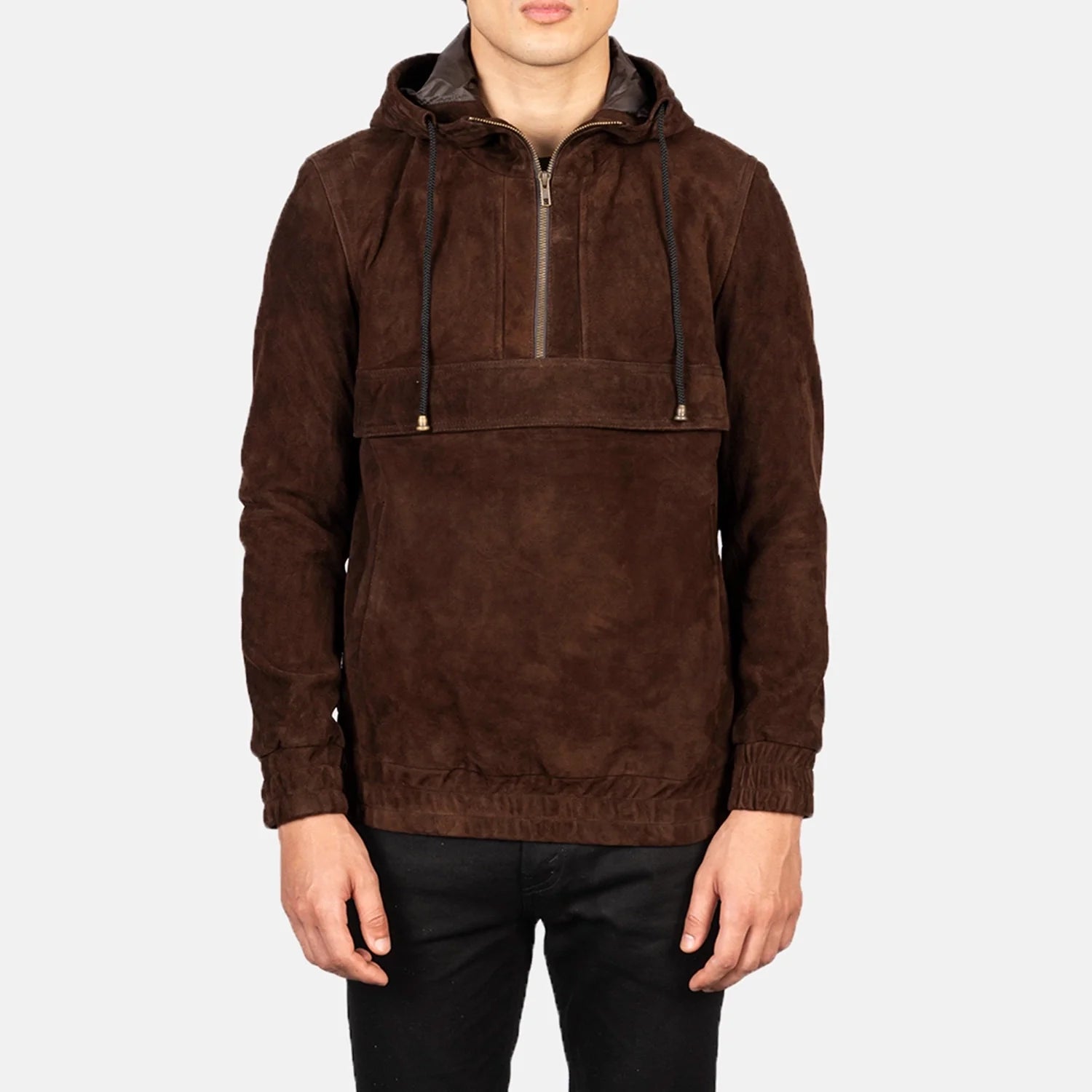 Kenton Hooded Mocha Suede Pullover Jacket by Dash Racegear - men Jacket view 4