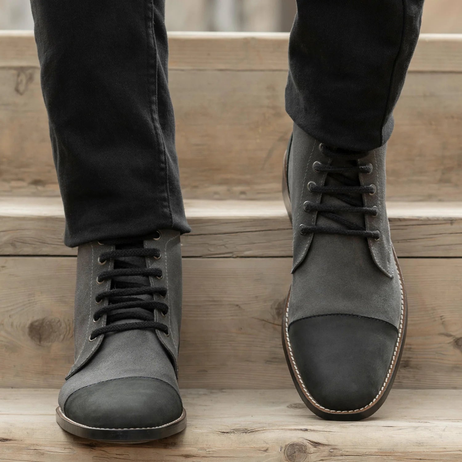 Knight Derby Grey & Black Leather Boots - StudGuard by Dash Racegear - men Leather Shoes view 5