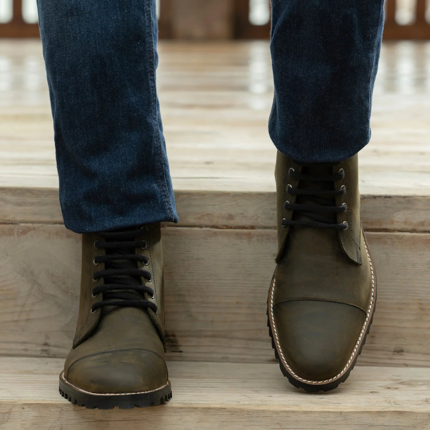 Knight Derby Olive Green Pullup Leather Boots - TerraGrip by Dash Racegear - men Leather Shoes view 5