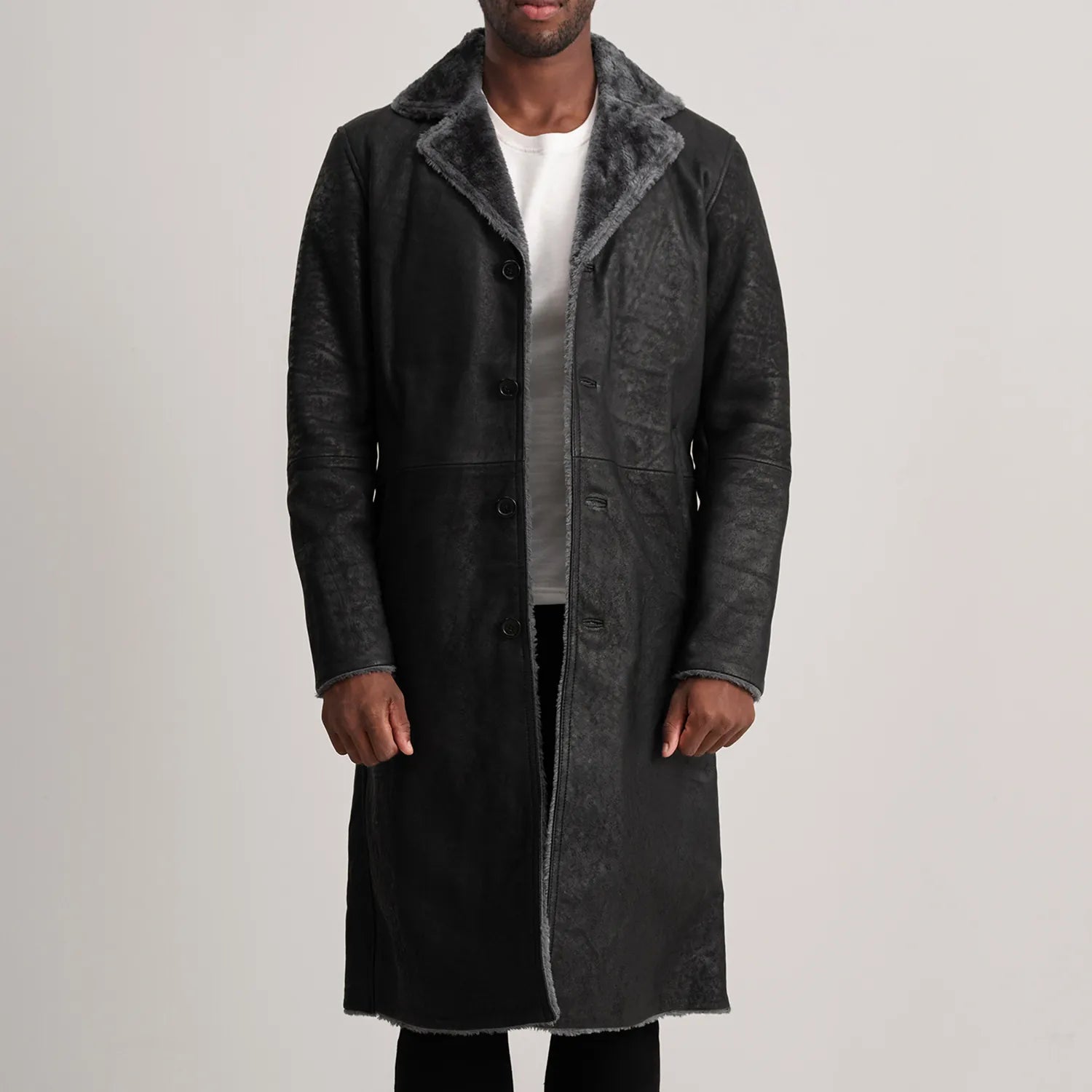 Kolby Distressed Black Leather Shearling Coat by Dash Racegear - men Jacket view 1