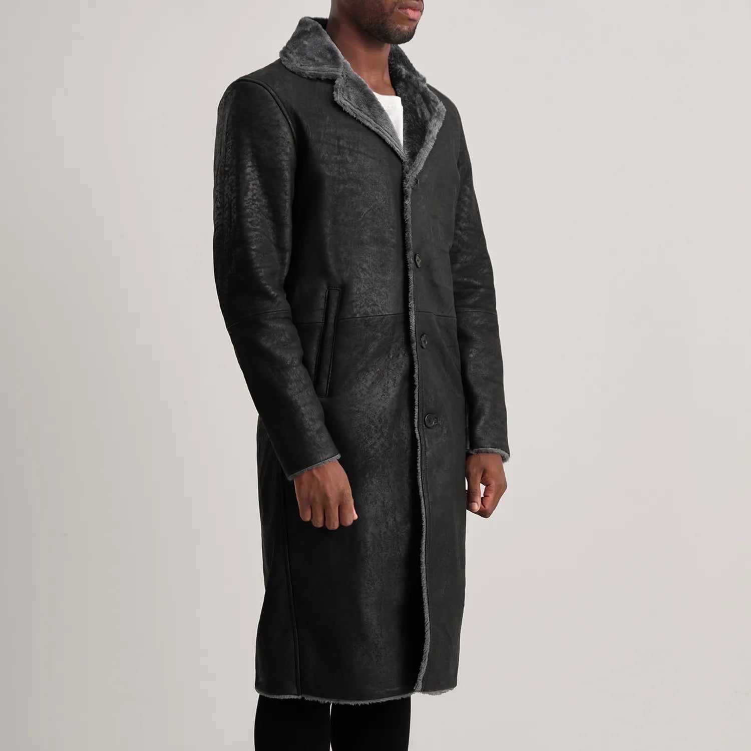 Kolby Distressed Black Leather Shearling Coat by Dash Racegear - men Jacket view 2