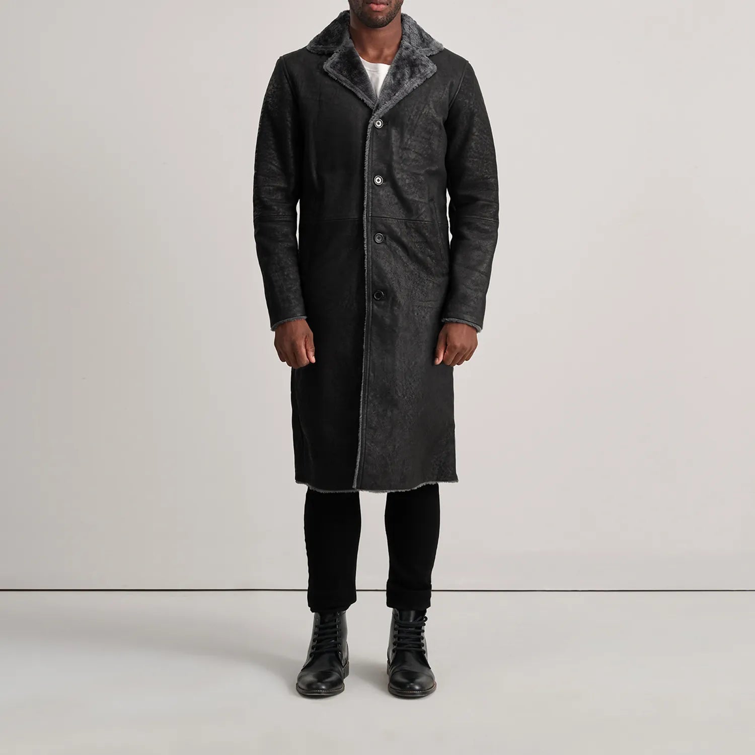 Kolby Distressed Black Leather Shearling Coat by Dash Racegear - men Jacket view 3