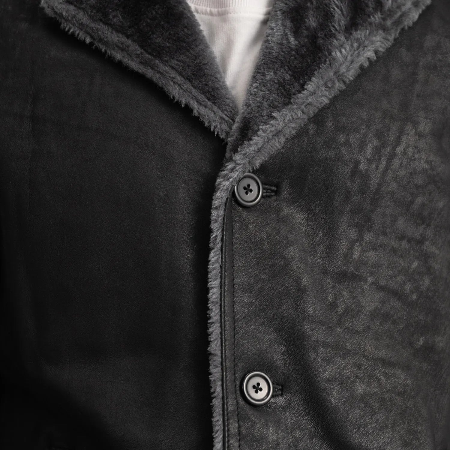 Kolby Distressed Black Leather Shearling Coat by Dash Racegear - men Jacket view 4