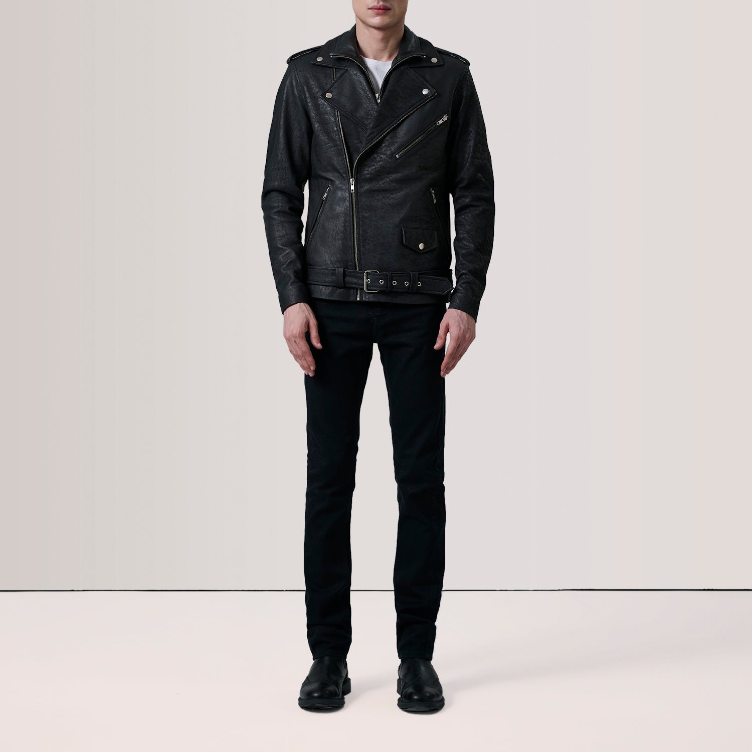 Kole Distressed Black Leather Double Rider Jacket by Dash Racegear - men Jacket view 2