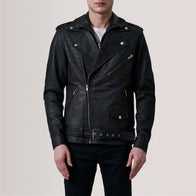 Kole Distressed Black Leather Double Rider Jacket by Dash Racegear - men Jacket view 5